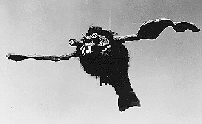 Notez les deux fils qui soutiennent la chauve souris spatiale !!